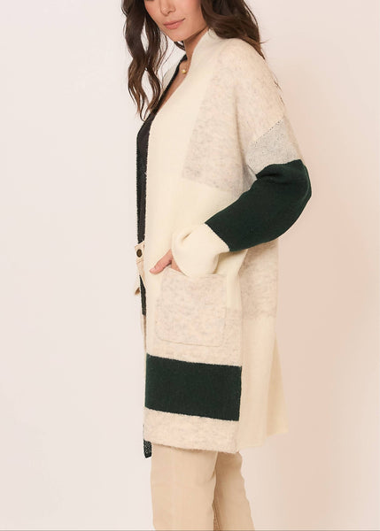 Soft Knit Color Block Open Cardigan Sweater