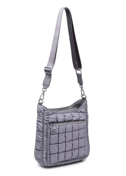 Quilted Nylon Puffer Crossbody in Grey