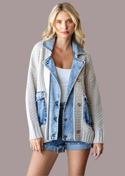 Knit Layered Denim Jacket