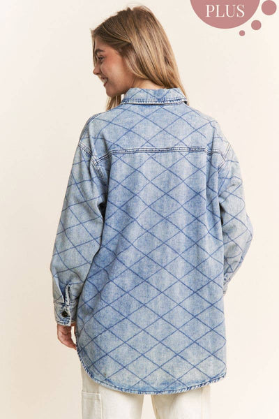 Plus Size Denim Quilt Stitch Jacket/Shacket