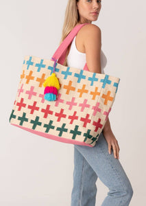 Large Multi Color Woven Carpet Tote Bag