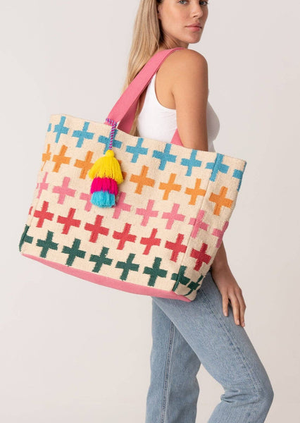 Large Multi Color Woven Carpet Tote Bag