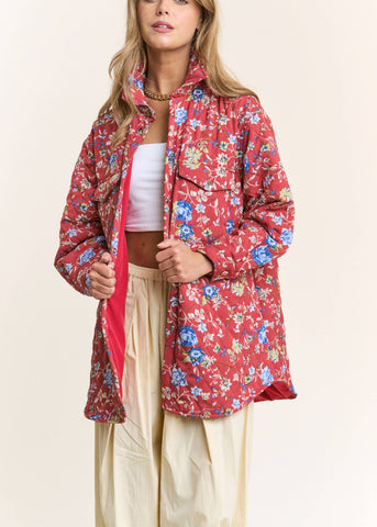 Oversized Floral Quilted Oversize Button Down Jacket