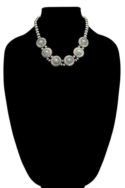 Western Natural Stone Concho Necklace