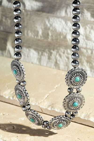 Western Natural Stone Concho Necklace