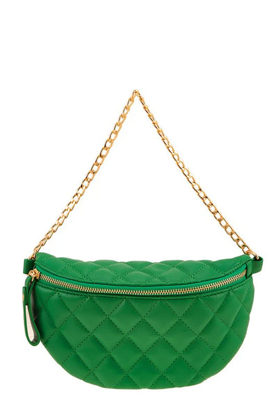 Green Quilted Faux Leather Shoulder Belt Bag