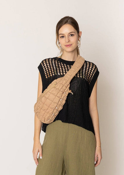 Quilted Puffer Sling Bag in Tan