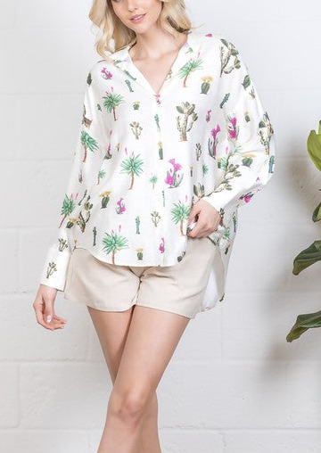 Desert Vibes Cactus Button Down Shirt