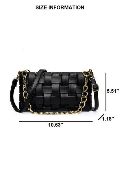 Soft Vegan Leather Woven  Shoulder & Crossbody Bag in Black