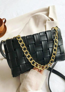 Soft Vegan Leather Woven  Shoulder & Crossbody Bag in Black