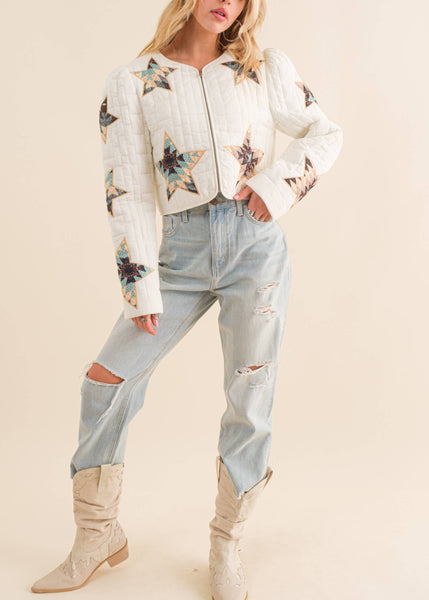 Star Struck Embroidered Quilted Padded Cropped Jacket