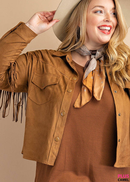 Plus Size Faux Suede Western Fringe Jacket