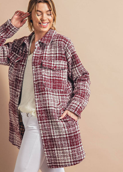 Textured Plaid Jacket in Burgundy