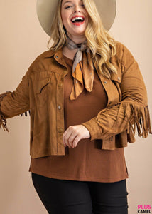 Plus Size Faux Suede Western Fringe Jacket