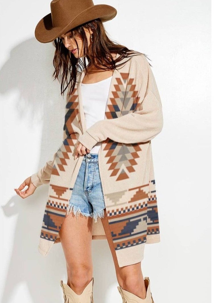 Aztec Print Loose Fit Lightweight Cardigan