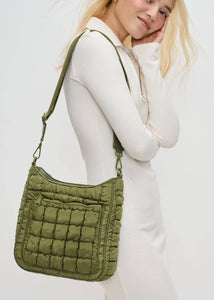 Quilted Nylon Puffer Crossbody in Olive