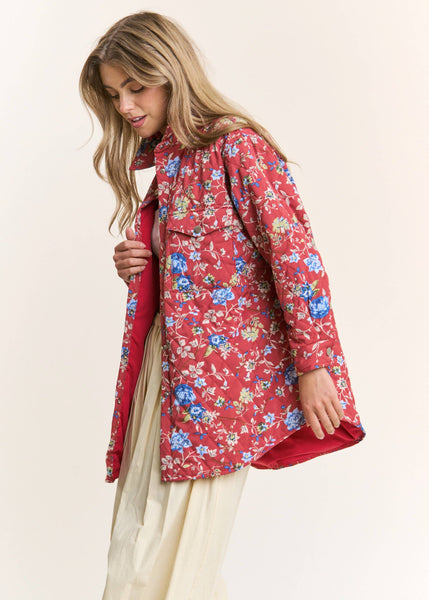 Oversized Floral Quilted Oversize Button Down Jacket