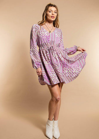 Lavender Geo Print Tie Waist Dress ~ FINAL SALE