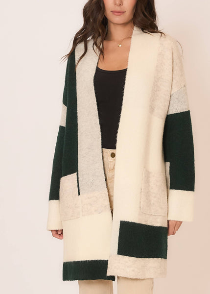 Soft Knit Color Block Open Cardigan Sweater