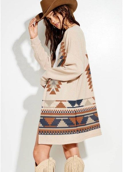 Aztec Print Loose Fit Lightweight Cardigan