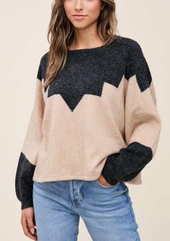 Geo Color Block Boatneck Sweater