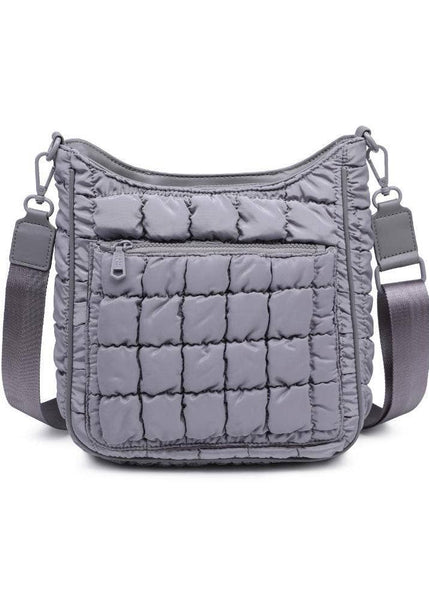 Quilted Nylon Puffer Crossbody in Grey