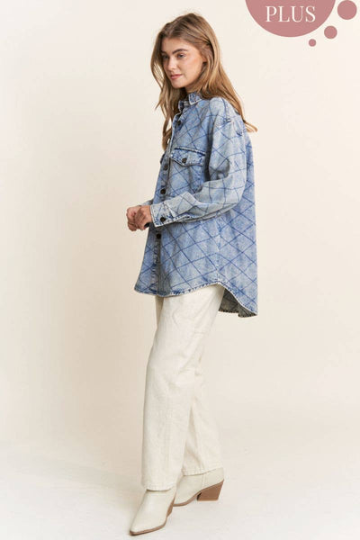 Plus Size Denim Quilt Stitch Jacket/Shacket