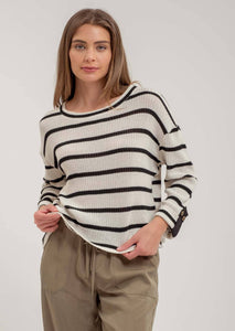 Black Striped Relaxed 3/4 Cuffed Sleeve Knit Top