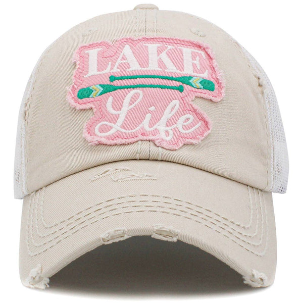 "Lake Life" Vintage Distressed Cotton Cap: Moss