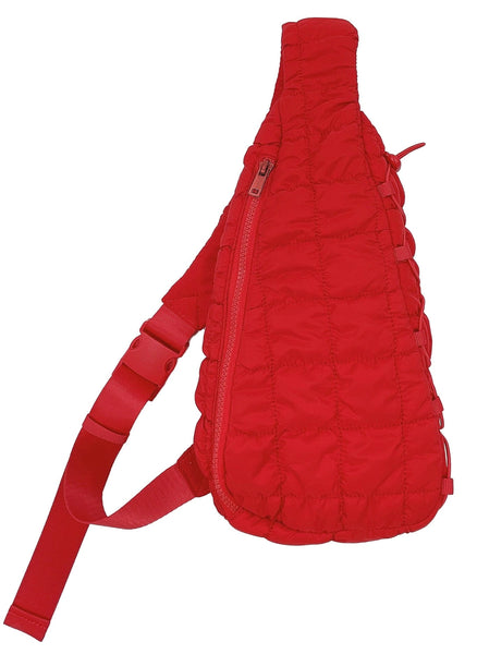 Quilted Puffer Sling Bag in Red