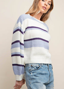 Trendy Crewneck Striped Cropped Sweater