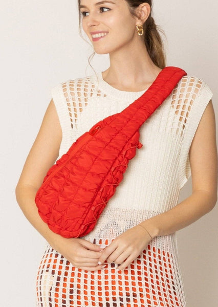 Quilted Puffer Sling Bag in Red