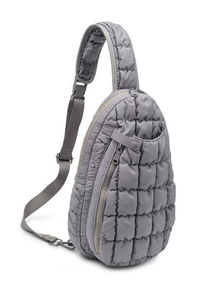 Match Point Quilted Puffer Nylon Pickleball Sling Backpack in Grey