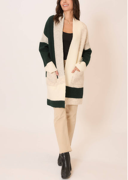 Soft Knit Color Block Open Cardigan Sweater