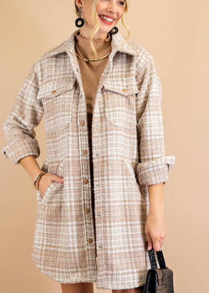 Textured Plaid Jacket in Taupe