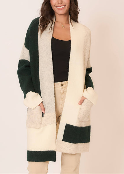 Soft Knit Color Block Open Cardigan Sweater