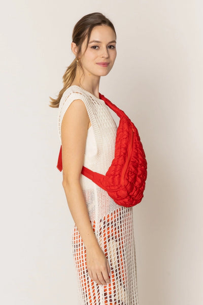 Quilted Puffer Sling Bag in Red