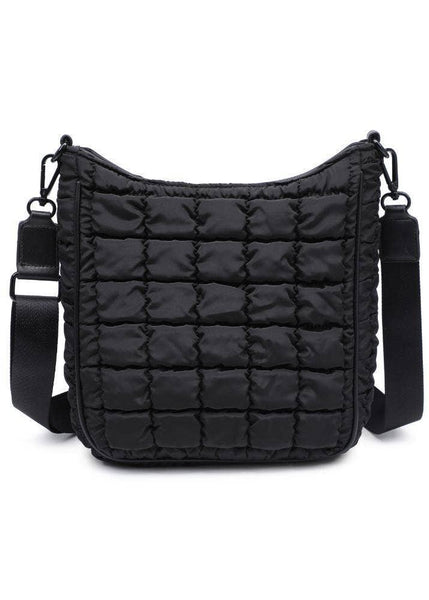 Quilted Nylon Puffer Crossbody in Black