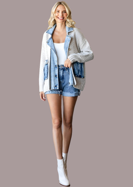 Knit Layered Denim Jacket