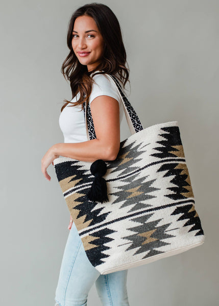 Aztec Tote Bag with Tassel Accent