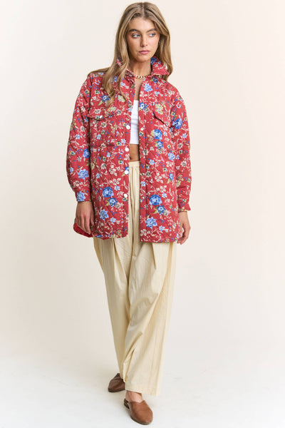 Oversized Floral Quilted Oversize Button Down Jacket