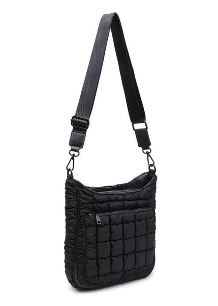 Quilted Nylon Puffer Crossbody in Black