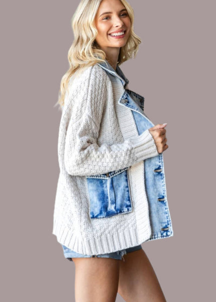 Knit Layered Denim Jacket