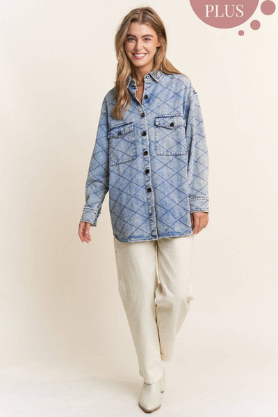 Plus Size Denim Quilt Stitch Jacket/Shacket