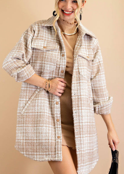 Textured Plaid Jacket in Taupe