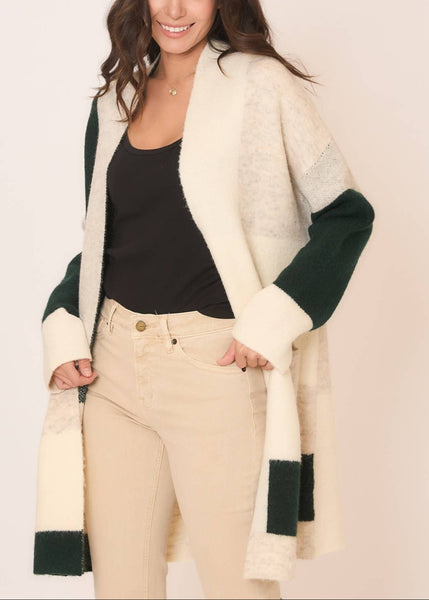 Soft Knit Color Block Open Cardigan Sweater