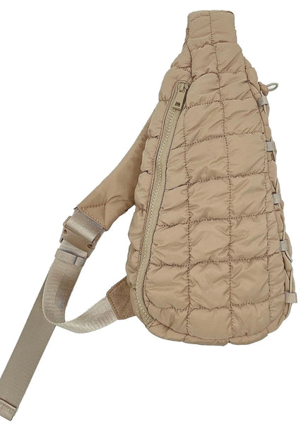 Quilted Puffer Sling Bag in Tan