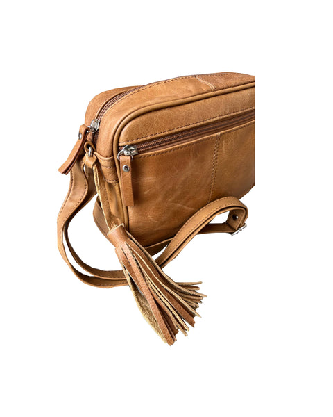 Leather Tassel Multi Pocket Crossbody Bag