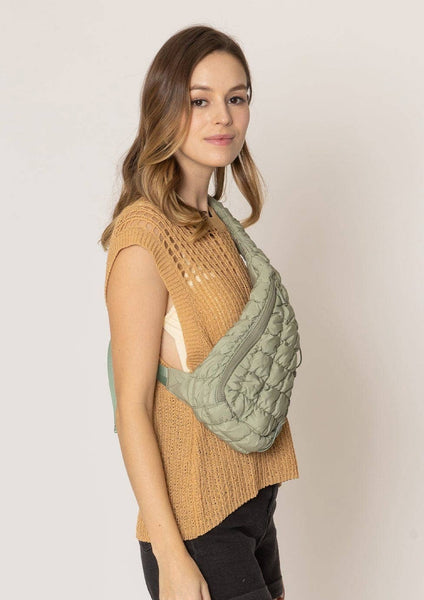 Quilted Puffer Sling Bag inSage