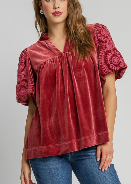 Rosewood Embroidered Velvet Top